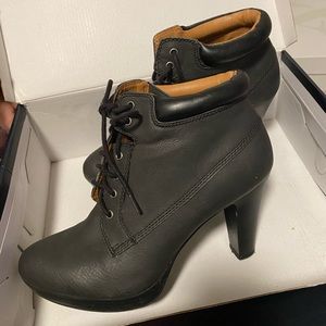 Black lace up booties heels